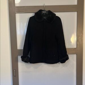Jones New York Black Teddy Jacket with Faux Fur Accents